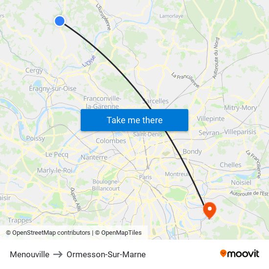 Menouville to Ormesson-Sur-Marne map