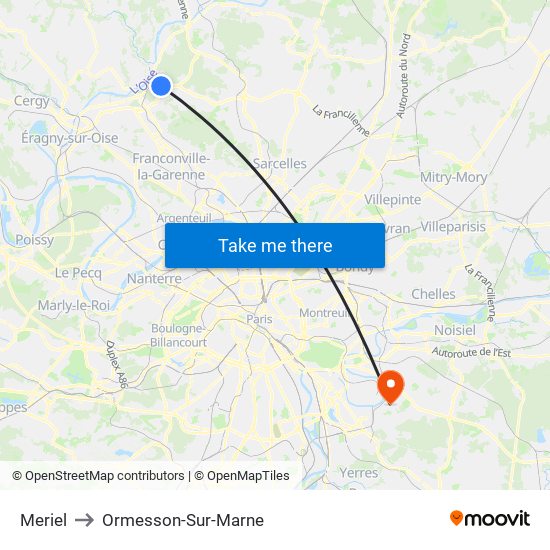 Meriel to Ormesson-Sur-Marne map
