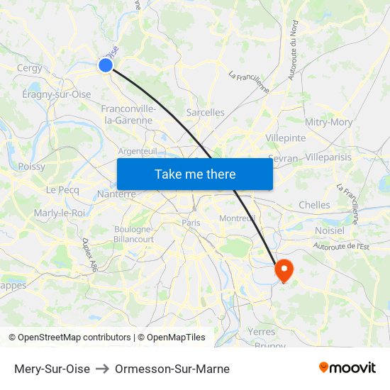 Mery-Sur-Oise to Ormesson-Sur-Marne map