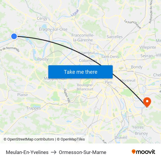 Meulan-En-Yvelines to Ormesson-Sur-Marne map