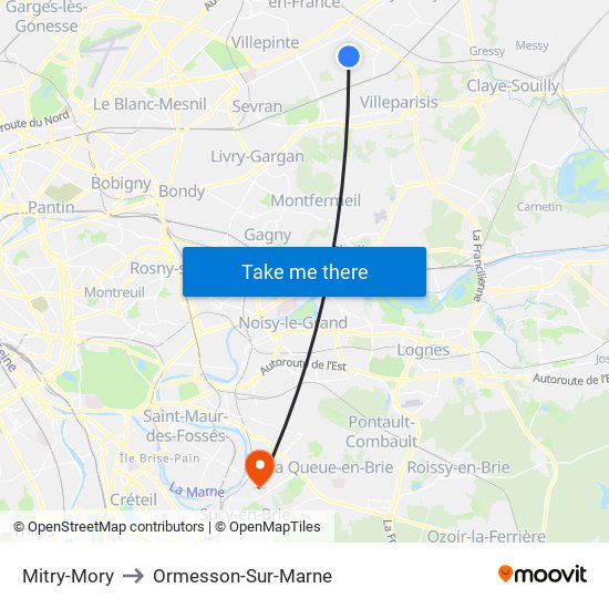 Mitry-Mory to Ormesson-Sur-Marne map