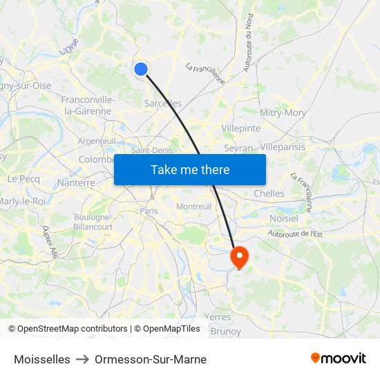 Moisselles to Ormesson-Sur-Marne map