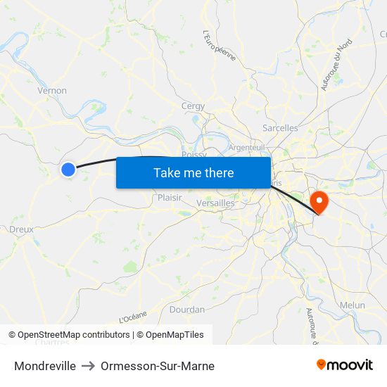 Mondreville to Ormesson-Sur-Marne map