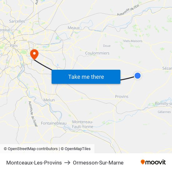 Montceaux-Les-Provins to Ormesson-Sur-Marne map