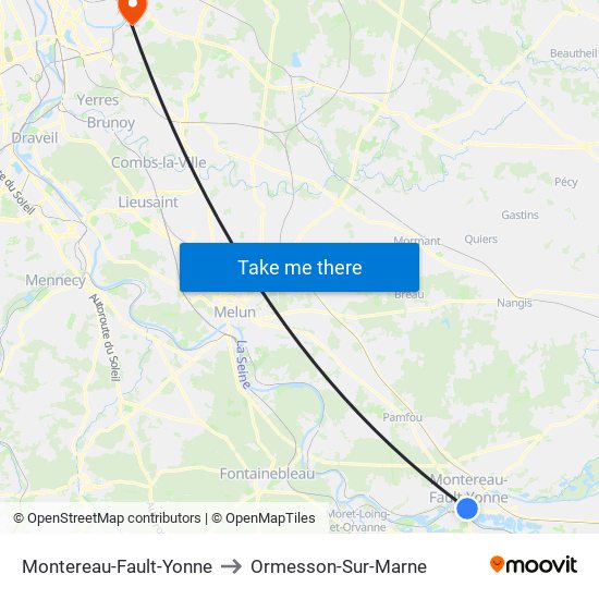 Montereau-Fault-Yonne to Ormesson-Sur-Marne map