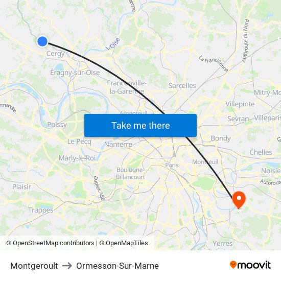 Montgeroult to Ormesson-Sur-Marne map