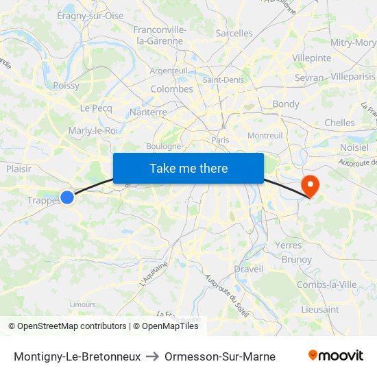 Montigny-Le-Bretonneux to Ormesson-Sur-Marne map