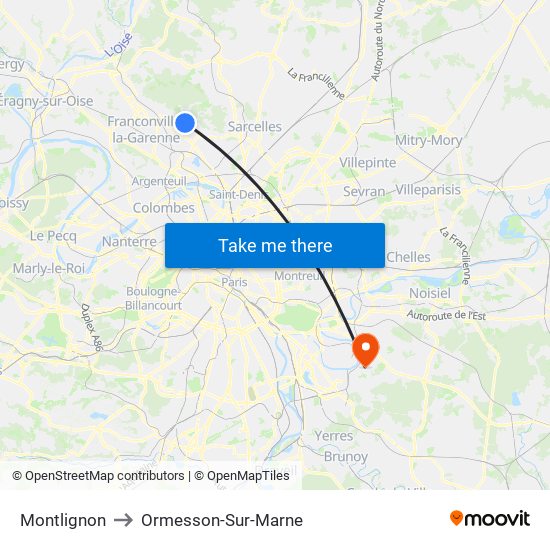 Montlignon to Ormesson-Sur-Marne map