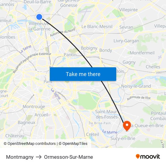 Montmagny to Ormesson-Sur-Marne map