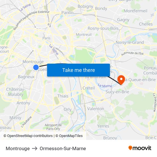 Montrouge to Ormesson-Sur-Marne map