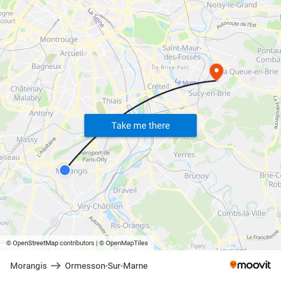Morangis to Ormesson-Sur-Marne map