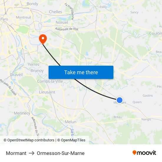 Mormant to Ormesson-Sur-Marne map