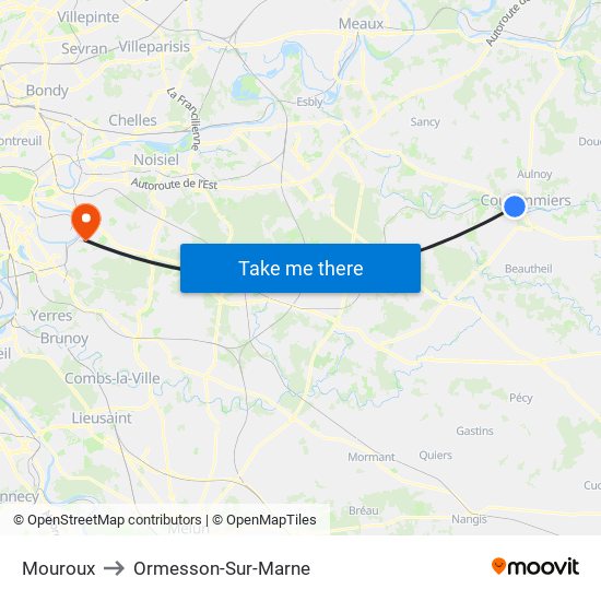 Mouroux to Ormesson-Sur-Marne map