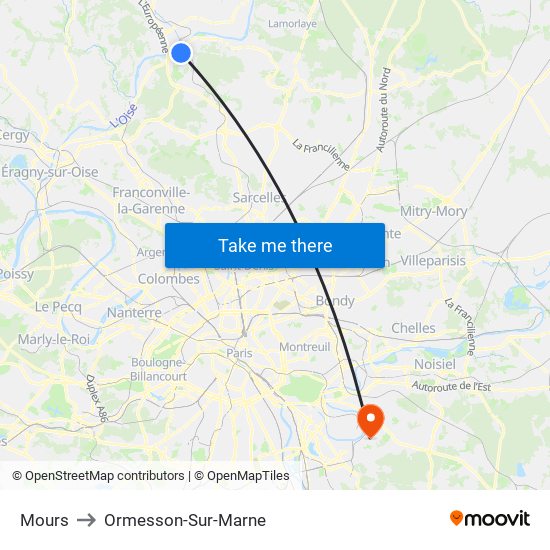 Mours to Ormesson-Sur-Marne map