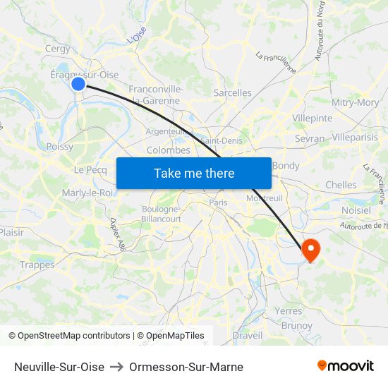Neuville-Sur-Oise to Ormesson-Sur-Marne map