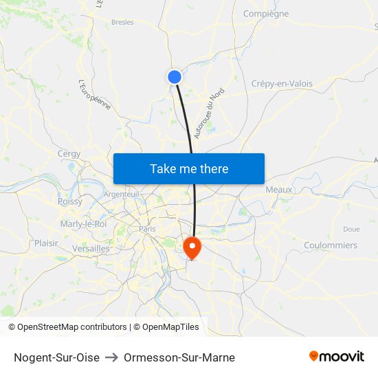 Nogent-Sur-Oise to Ormesson-Sur-Marne map