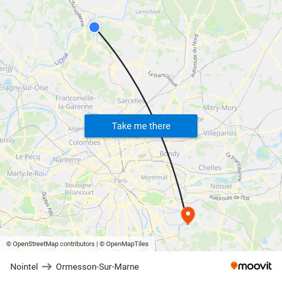 Nointel to Ormesson-Sur-Marne map