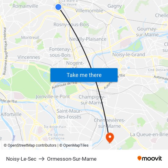 Noisy-Le-Sec to Ormesson-Sur-Marne map