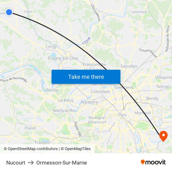 Nucourt to Ormesson-Sur-Marne map