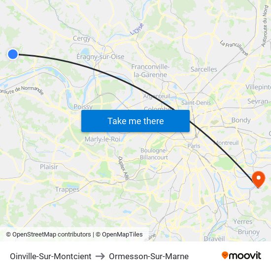 Oinville-Sur-Montcient to Ormesson-Sur-Marne map