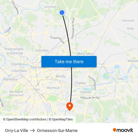 Orry-La-Ville to Ormesson-Sur-Marne map
