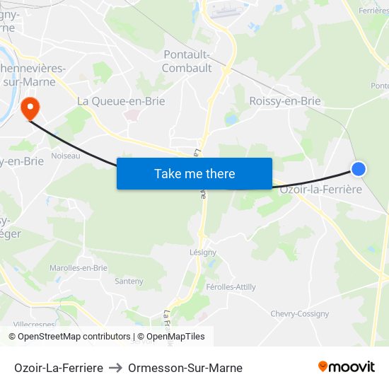 Ozoir-La-Ferriere to Ormesson-Sur-Marne map