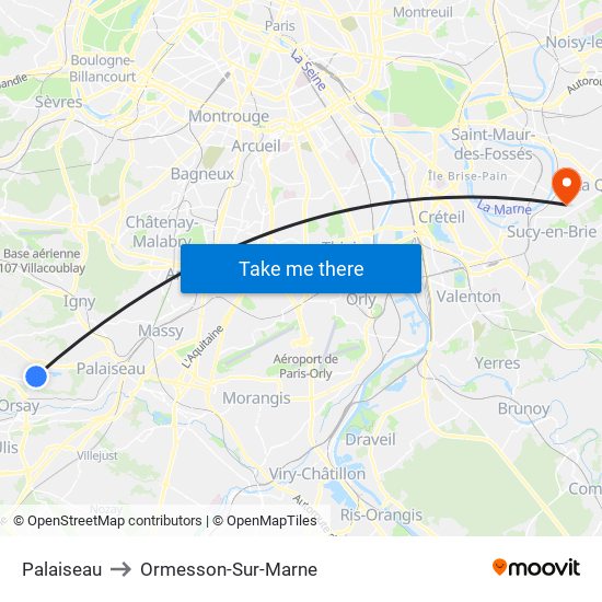 Palaiseau to Ormesson-Sur-Marne map