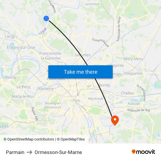 Parmain to Ormesson-Sur-Marne map