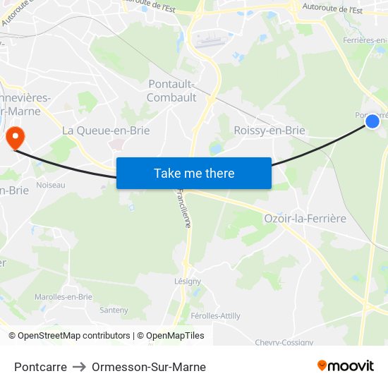 Pontcarre to Ormesson-Sur-Marne map