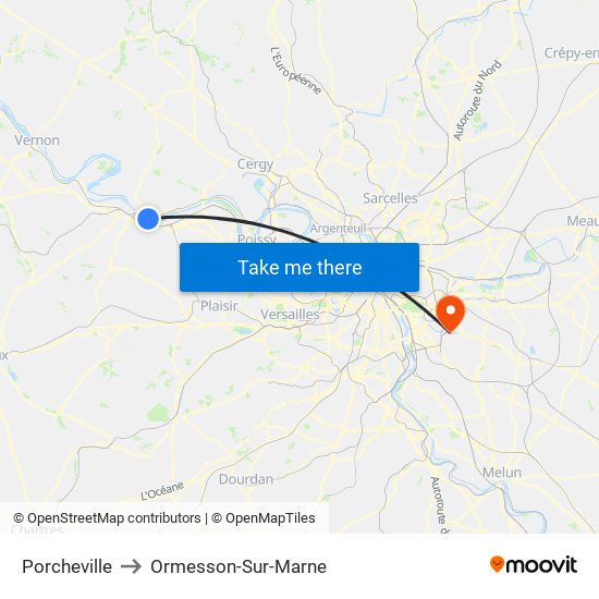 Porcheville to Ormesson-Sur-Marne map