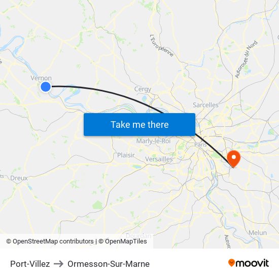 Port-Villez to Ormesson-Sur-Marne map