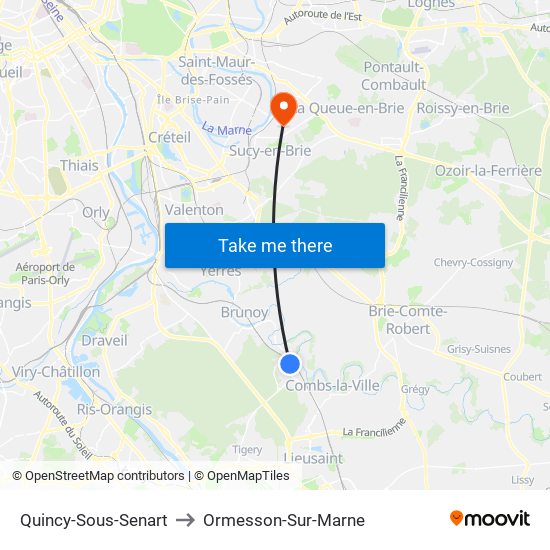 Quincy-Sous-Senart to Ormesson-Sur-Marne map