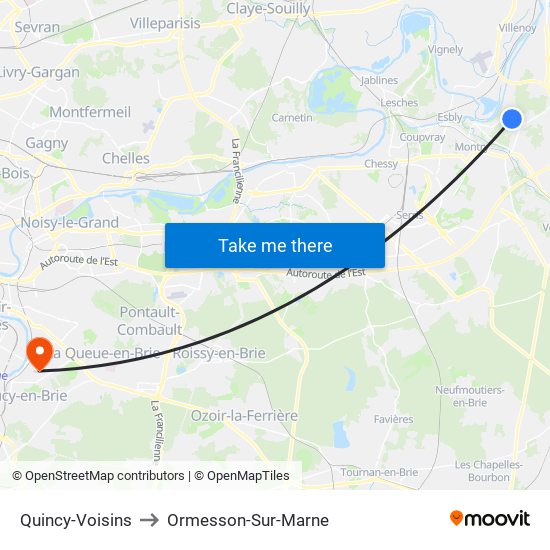 Quincy-Voisins to Ormesson-Sur-Marne map