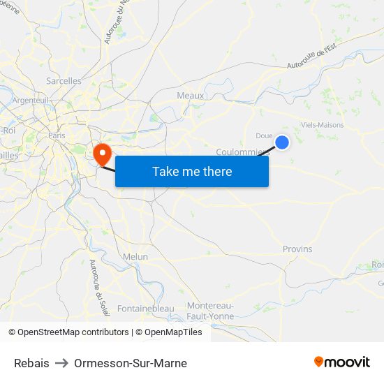 Rebais to Ormesson-Sur-Marne map