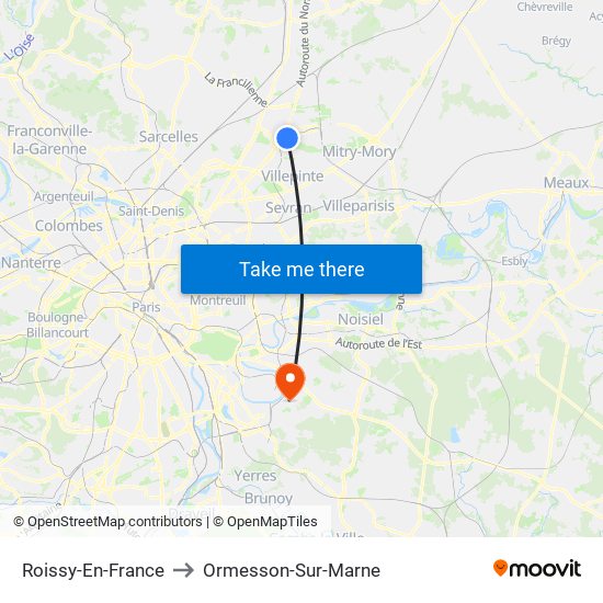 Roissy-En-France to Ormesson-Sur-Marne map