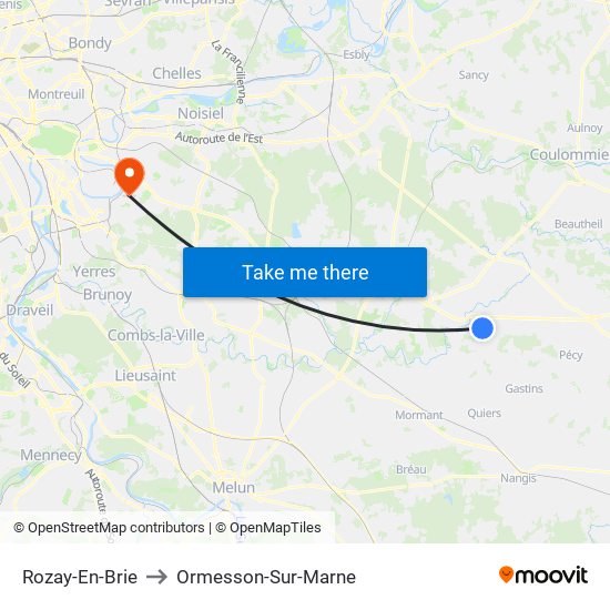 Rozay-En-Brie to Ormesson-Sur-Marne map