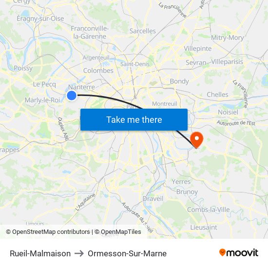 Rueil-Malmaison to Ormesson-Sur-Marne map