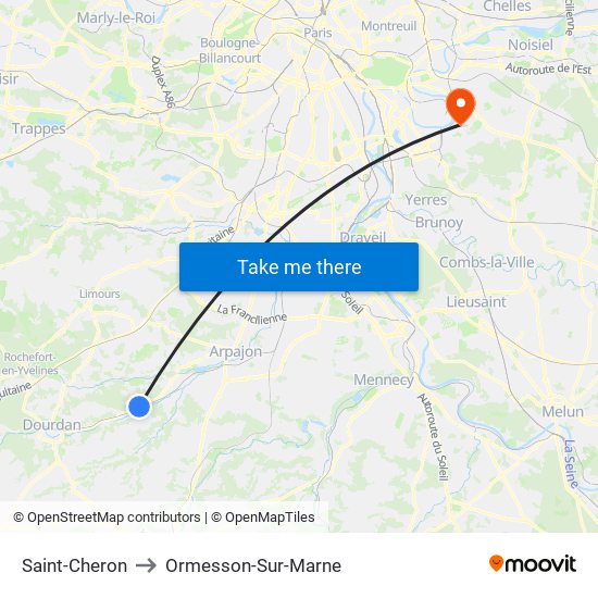 Saint-Cheron to Ormesson-Sur-Marne map