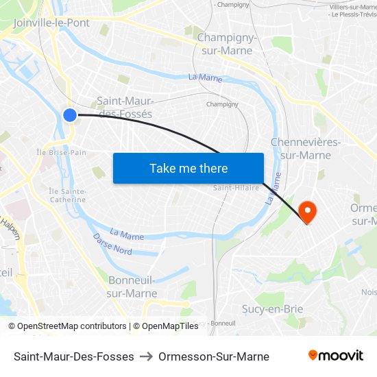 Saint-Maur-Des-Fosses to Ormesson-Sur-Marne map