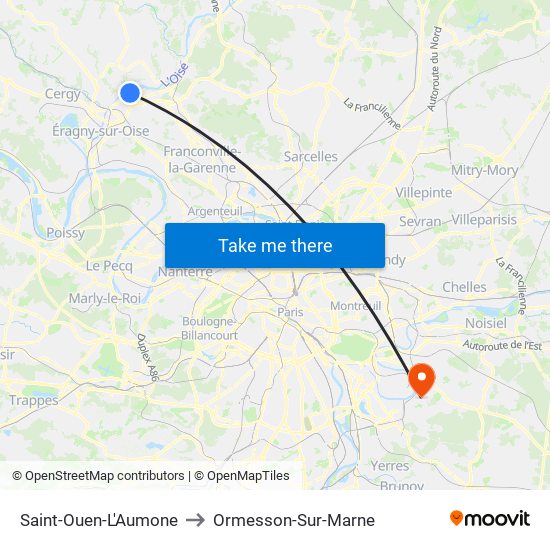 Saint-Ouen-L'Aumone to Ormesson-Sur-Marne map