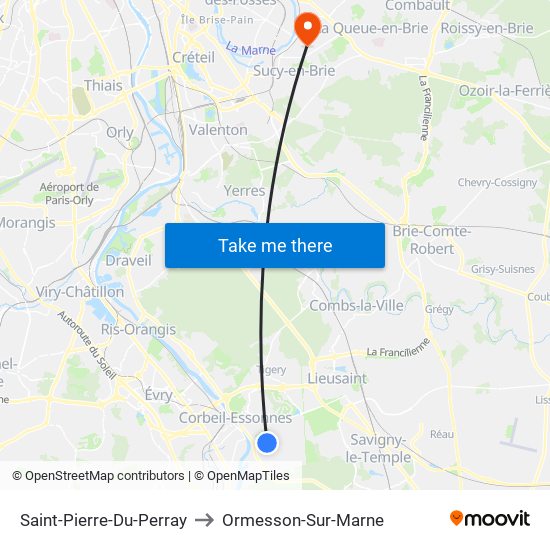 Saint-Pierre-Du-Perray to Ormesson-Sur-Marne map