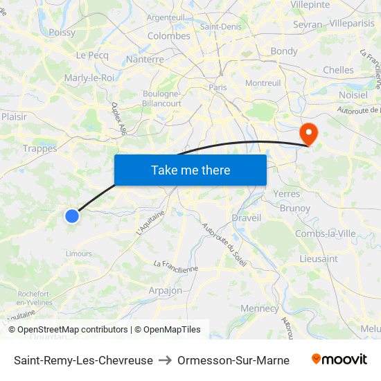 Saint-Remy-Les-Chevreuse to Ormesson-Sur-Marne map