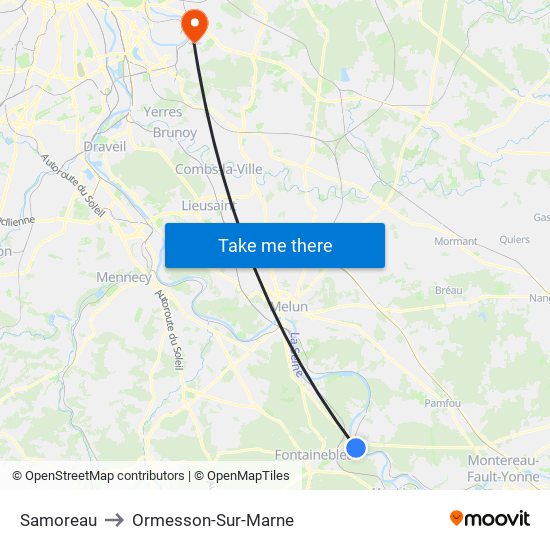 Samoreau to Ormesson-Sur-Marne map