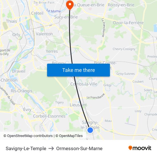Savigny-Le-Temple to Ormesson-Sur-Marne map