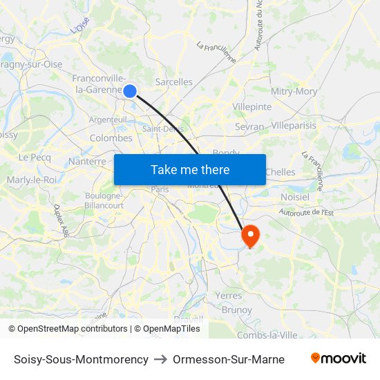 Soisy-Sous-Montmorency to Ormesson-Sur-Marne map