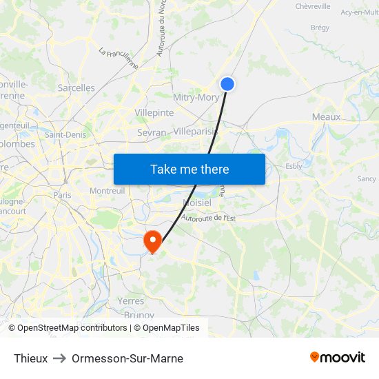 Thieux to Ormesson-Sur-Marne map