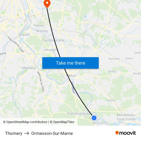 Thomery to Ormesson-Sur-Marne map