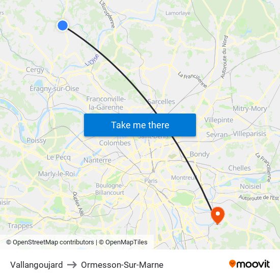 Vallangoujard to Ormesson-Sur-Marne map