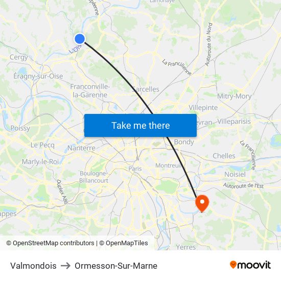 Valmondois to Ormesson-Sur-Marne map