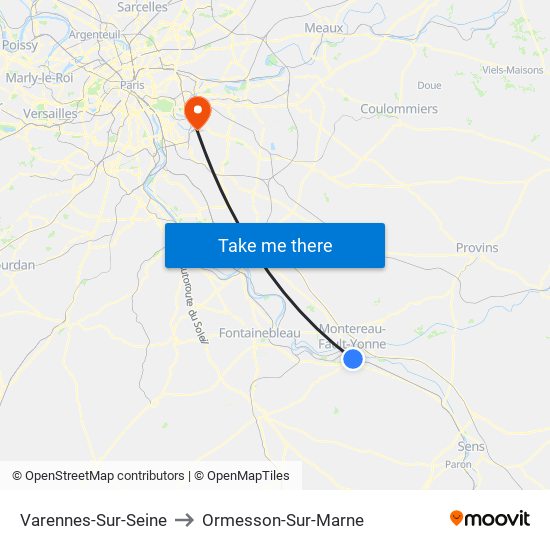 Varennes-Sur-Seine to Ormesson-Sur-Marne map